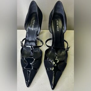 Nine West Patent and Fabric Black Pointy Heels Size 10